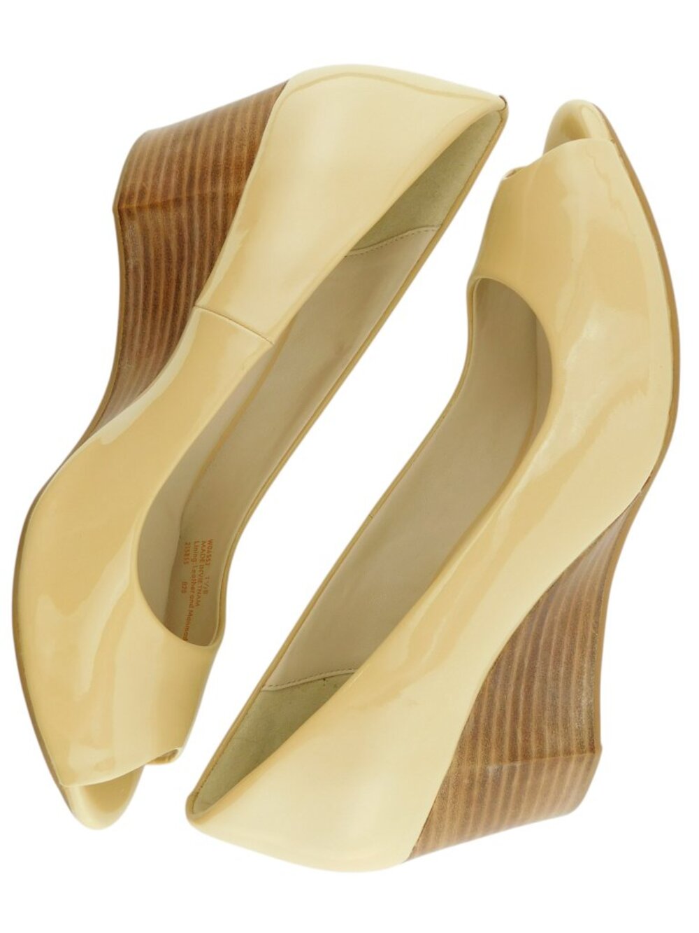 New COLE HAAN Beige Nude Patent Leather Peep Toe Wedge Heel Pumps Shoes 7.5 - Picture 4 of 7